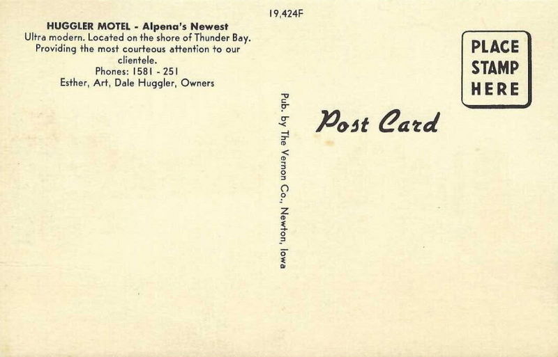 Waters Edge Motel (Huggler Motel) - Old Postcard